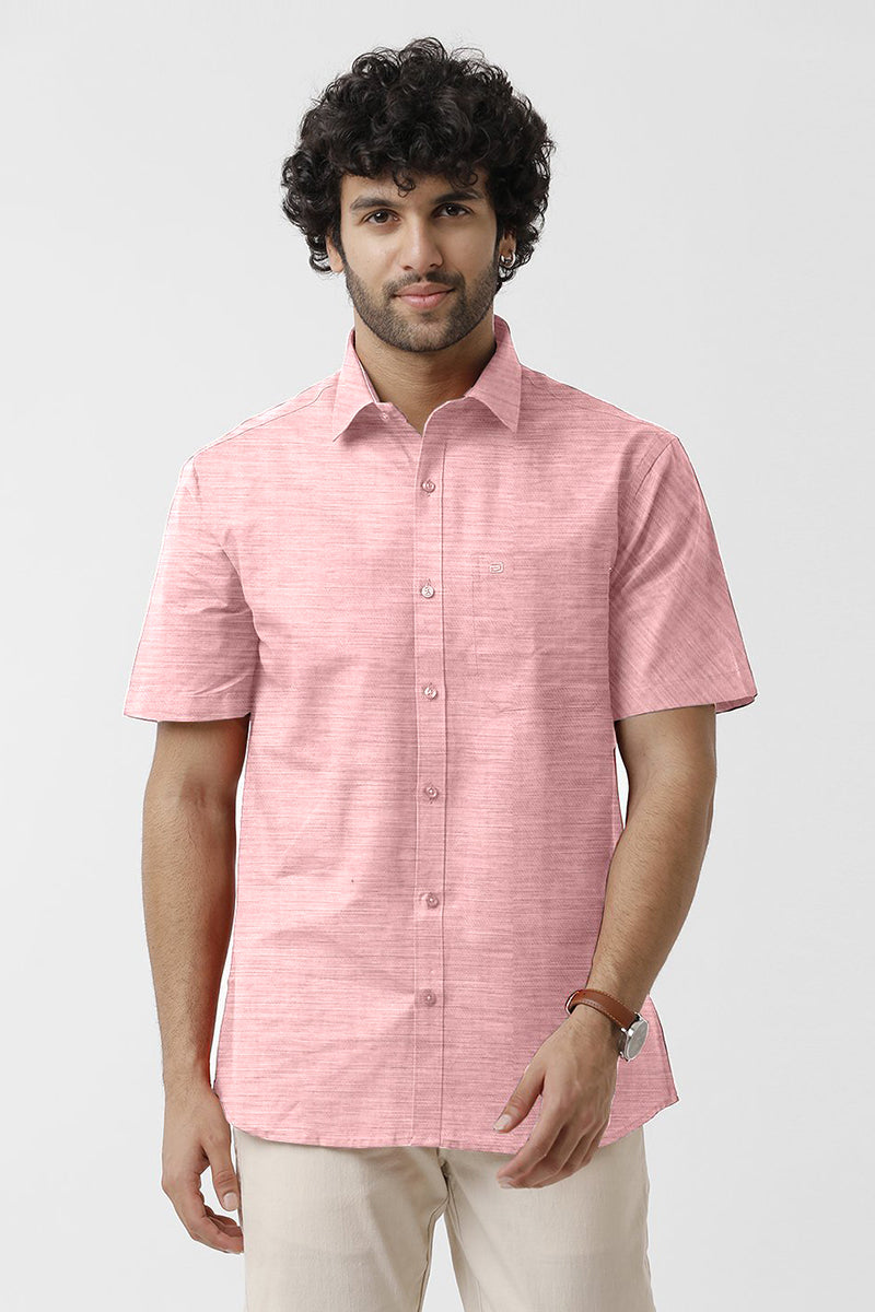 ARISER Tuscany Pastel Pink Cotton Rich Solid Formal Half Sleeve Slim Fit Shirt for Men (Pack of 1)
