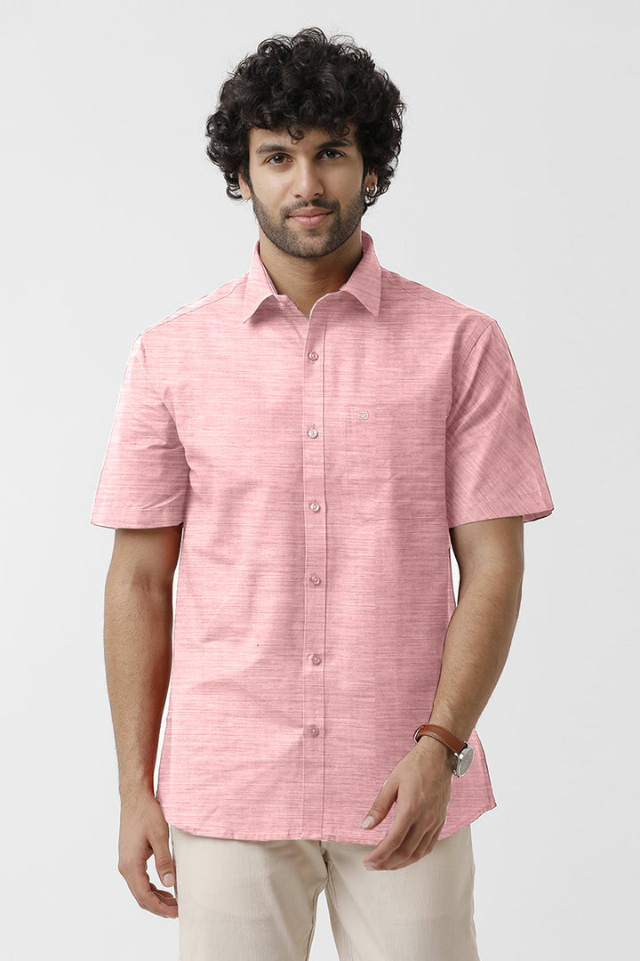 ARISER Tuscany Pastel Pink Cotton Rich Solid Formal Half Sleeve Slim Fit Shirt for Men (Pack of 1)