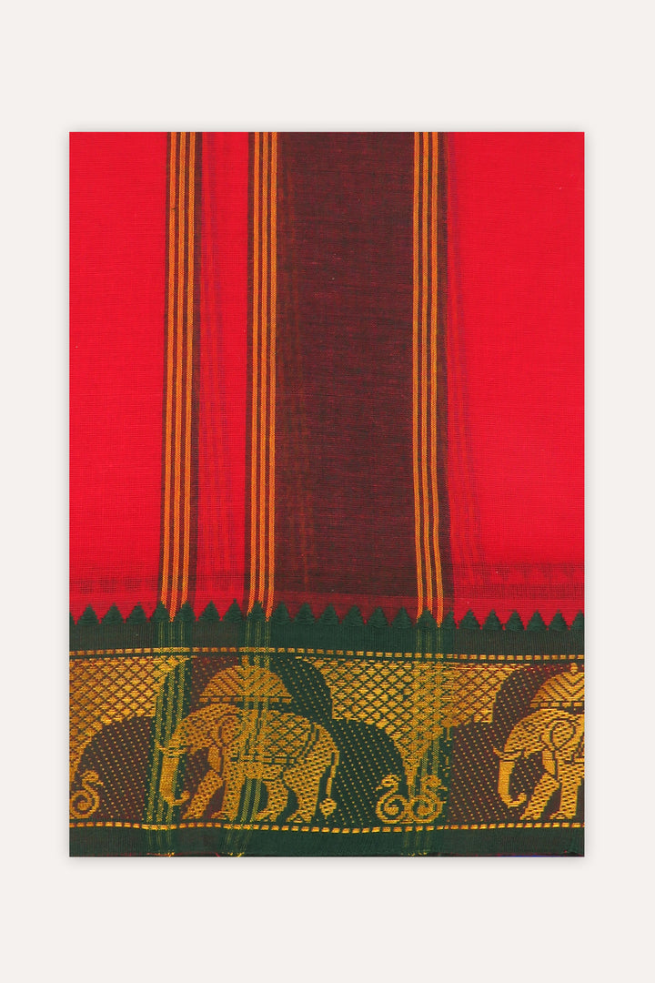 UATHAYAM Parasuram Red Cotton Devotional Panchakacham Attractive Small Border Dhotis For Mens (Unstitched)