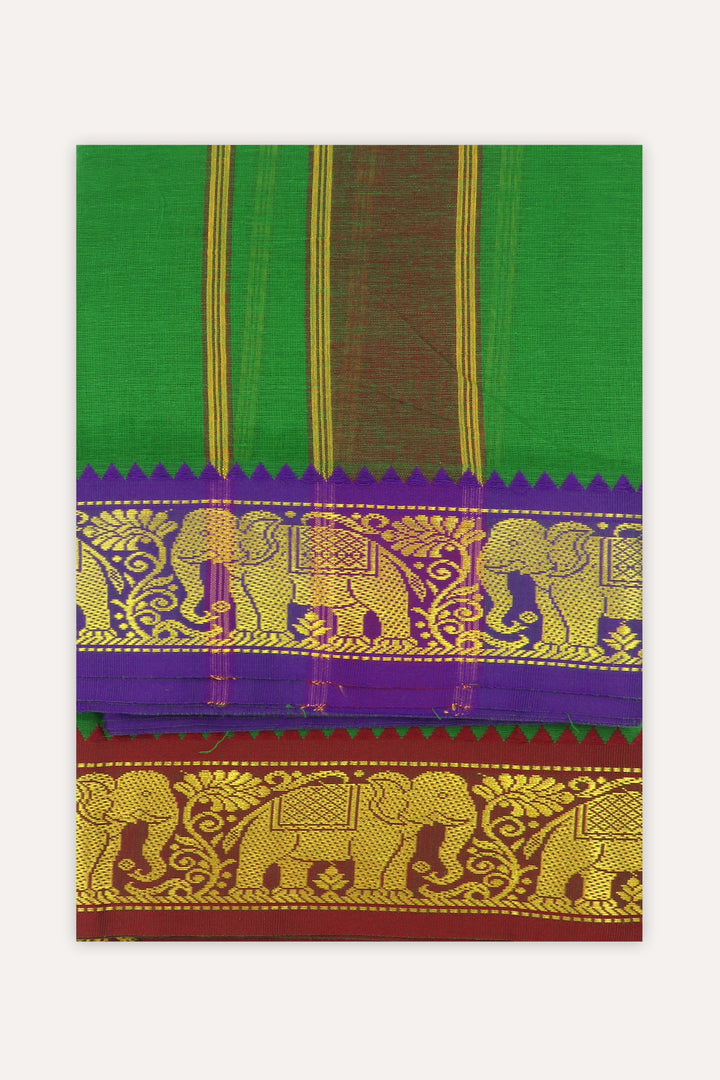 UATHAYAM Parasuram Green Cotton Devotional Panchakacham Attractive Small Border Dhotis For Mens (Unstitched)