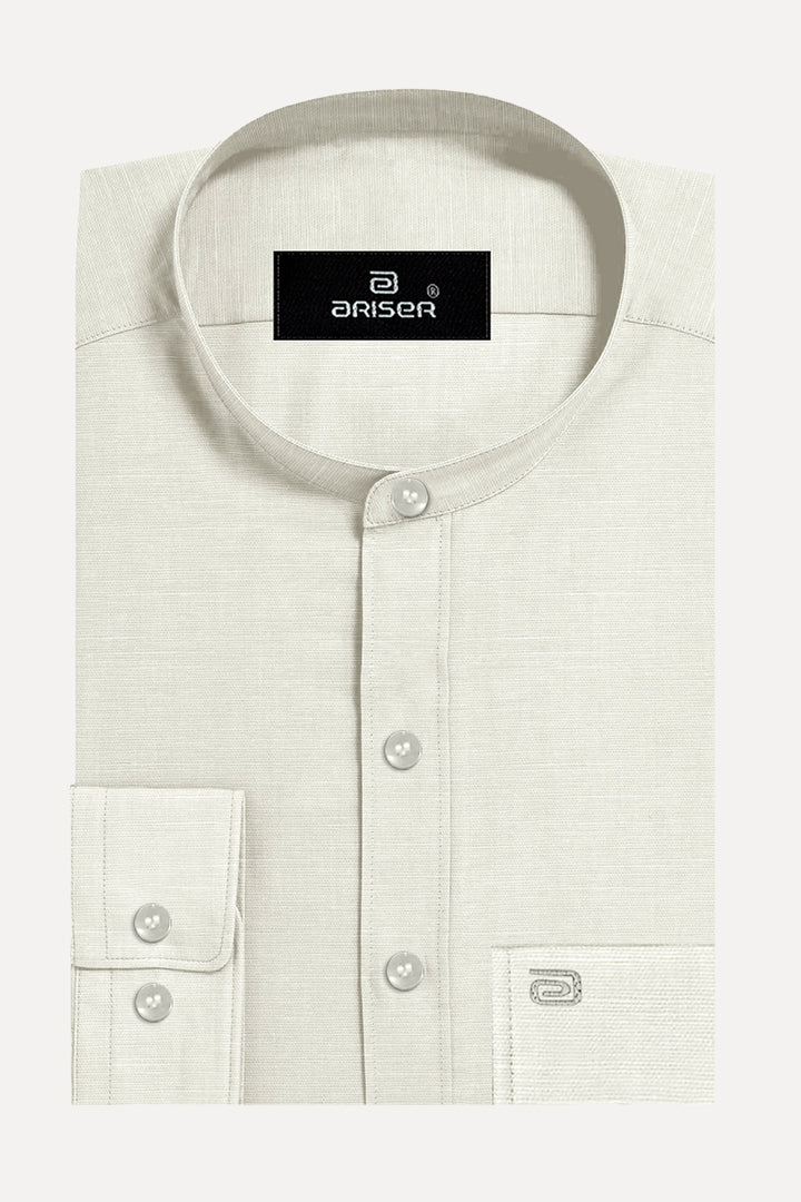 Ariser NEO 100% Cotton Manderin Collar Slim Fit Formal Shirt For Men ( Off White - 11801 )