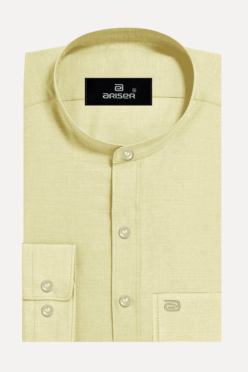 Ariser NEO 100% Cotton Manderin Collar Slim Fit Formal Shirt For Men ( Light Yellow - 11803 )