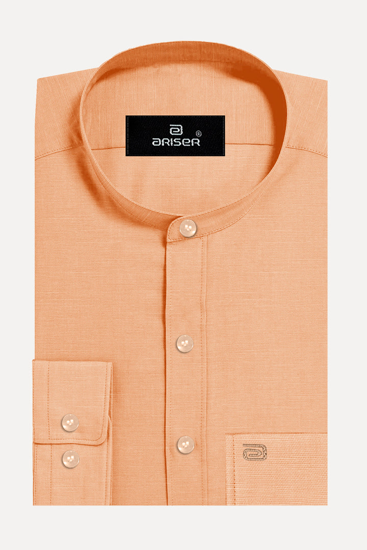 Ariser NEO 100% Cotton Manderin Collar Slim Fit Formal Shirt For Men ( Light Orange - 11805 )