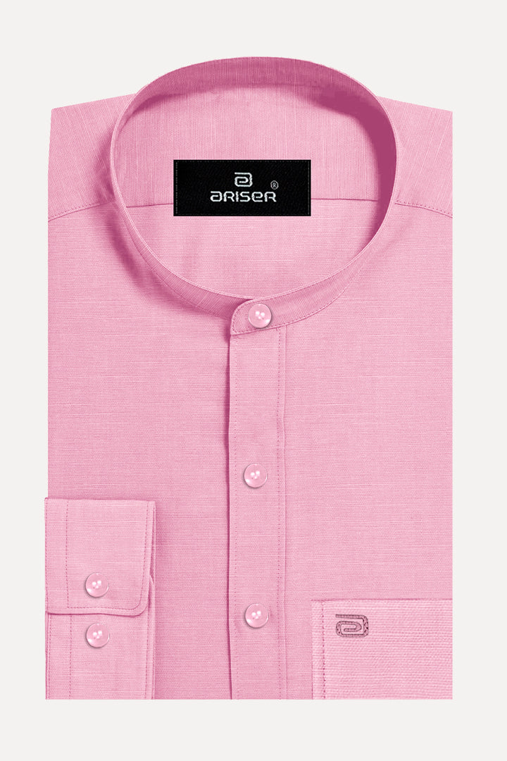 Ariser NEO 100% Cotton Manderin Collar Slim Fit Formal Shirt For Men ( Baby Pink - 11806 )