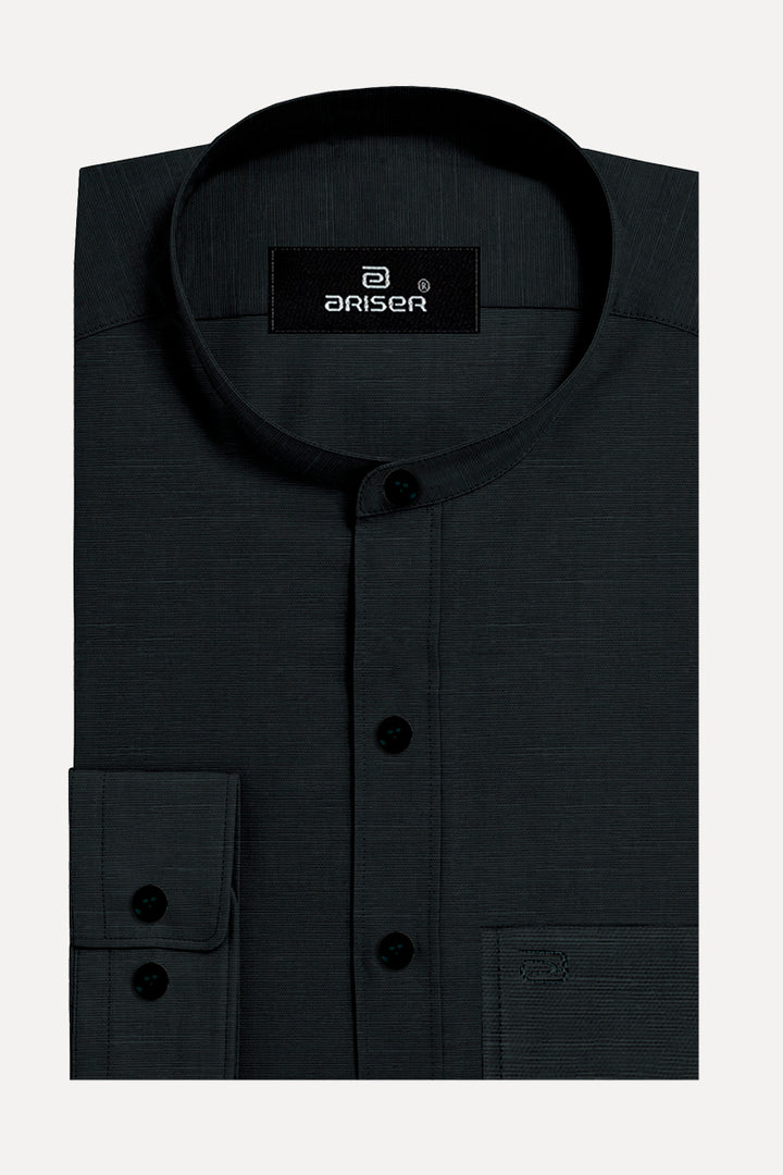 Ariser NEO 100% Cotton Mandarin Collar Slim Fit Formal Shirt For Men ( Pure Black - 11812 )