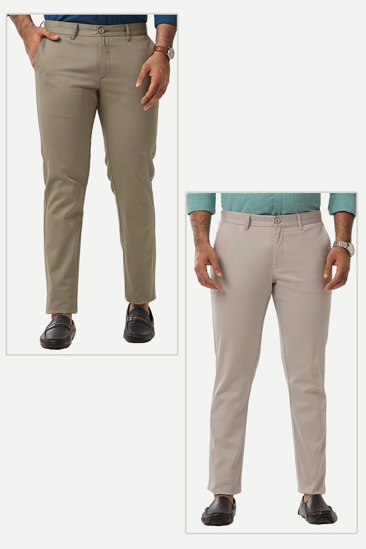 Monaco - Light Gray and Pale Olive Green Pack of 2 Trousers For Men | Ariser