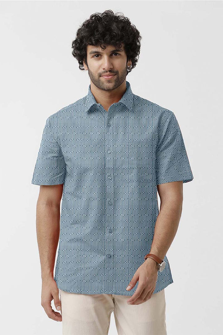 Vudu - Pastel Blue With White Printed Shirts For Men | Ariser