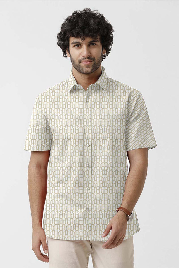 Vudu - White With Sandal Printed Shirts For Men | Ariser