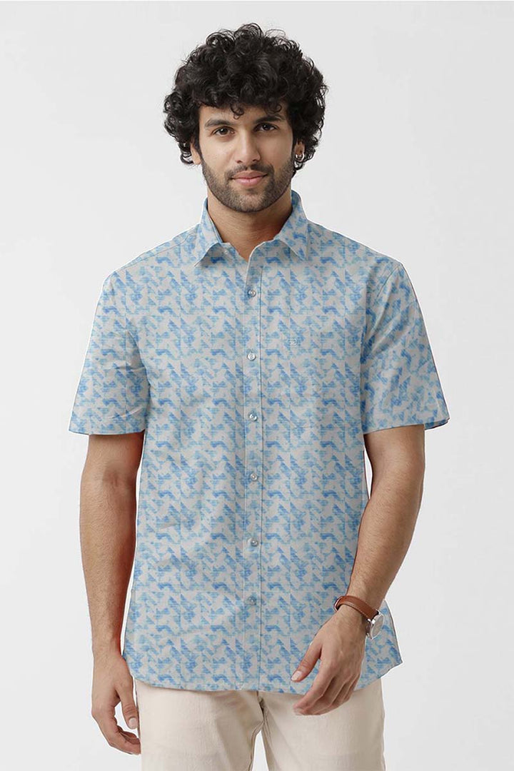 Vudu - Light Blue With White Printed Shirts For Men | Ariser