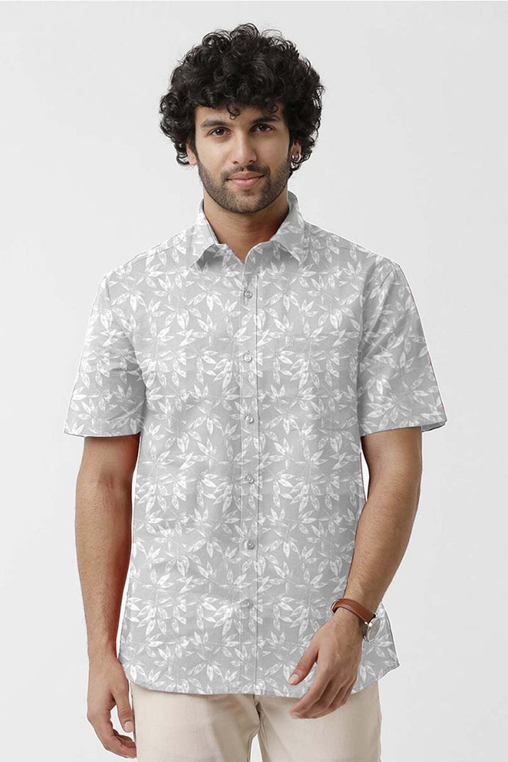 Vudu - White With Pale Green Printed Shirts For Men | Ariser