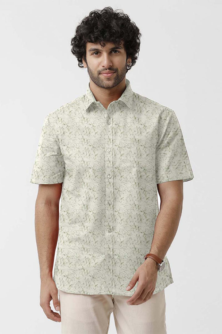 Vudu - Off White With Olive Green Printed Shirts For Men | Ariser