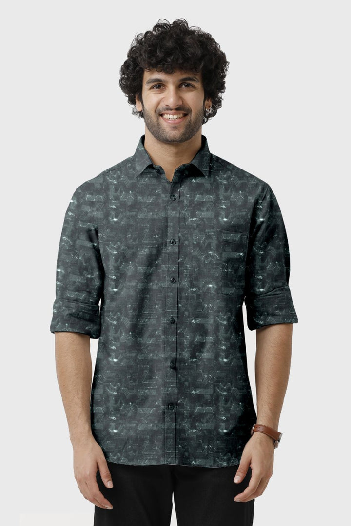 Vudu - Black With Green Printed Shirts For Men | Ariser