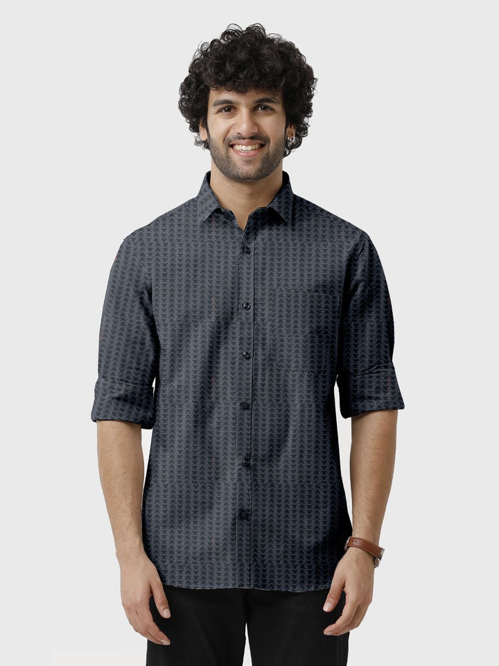 Vudu - Black With Light Gray Printed Shirts For Men | Ariser