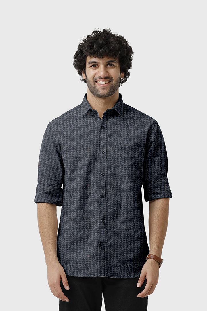 Vudu - Black With Light Gray Printed Shirts For Men | Ariser