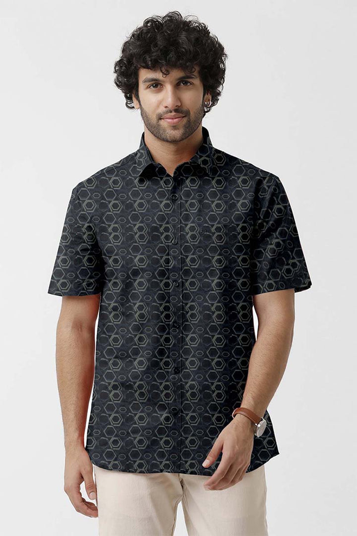 Vudu - Black With Light Yellow Printed Shirts For Men | Ariser