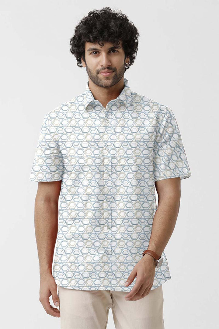Vudu - White With Pastel Blue Printed Shirts For Men | Ariser