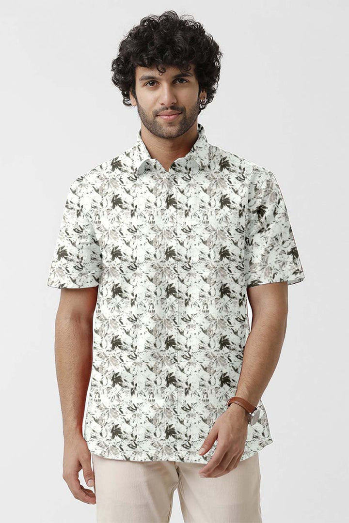 Vudu - Cream With Olive Green Printed Shirts For Men | Ariser