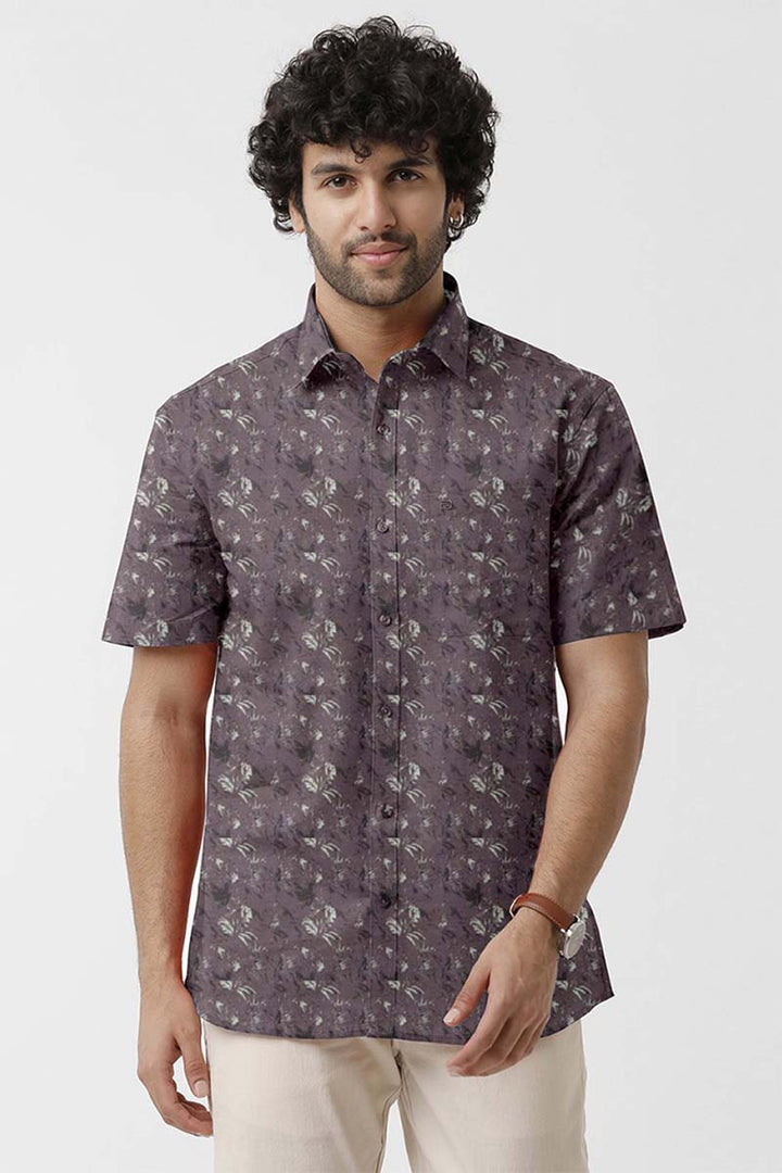Vudu - Ash Brown With Sandal Printed Shirts For Men | Ariser