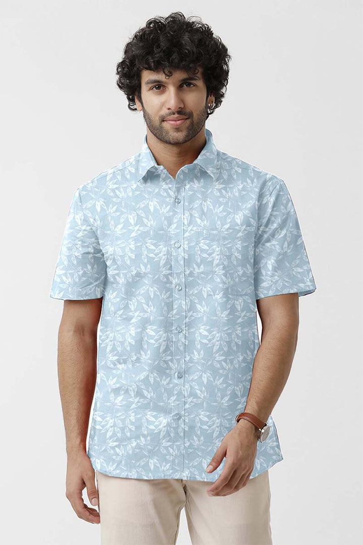 Vudu - Marple Blue With White Printed Shirts For Men | Ariser