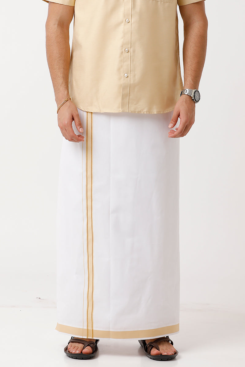 Uathayam Divine Flaxen Sandal Color Single Fancy Border Dhoti for Men - DIV13901