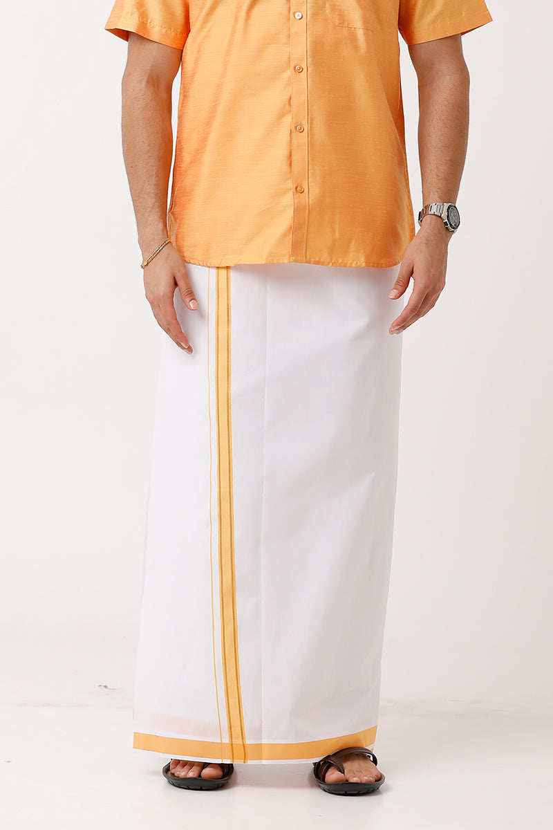 Uathayam Divine Golden Yellow Color Single Fancy Border Dhoti For Men - DIV13903