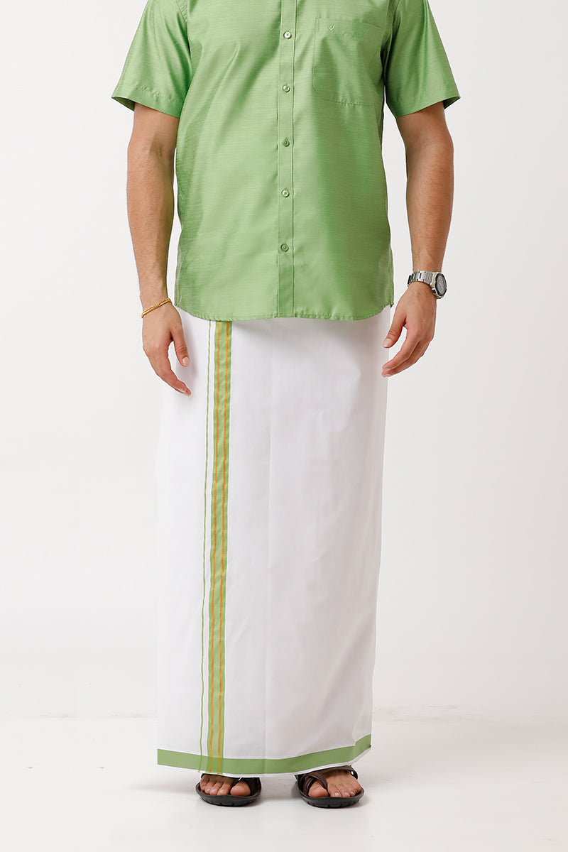 Uathayam Divine Lime Green Color Single Fancy Border Dhoti For Men - DIV13904
