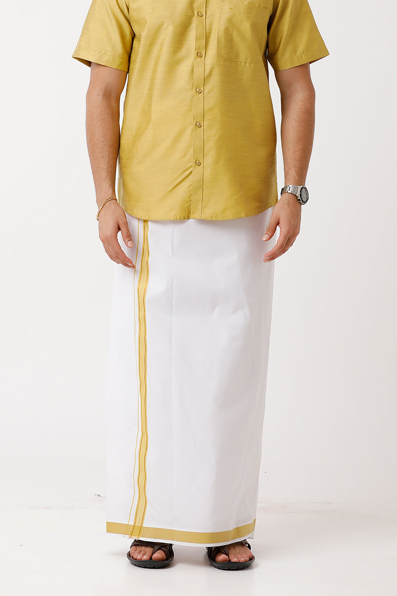 Uathayam Divine Yellow Color Single Fancy Border Dhoti For Men - DIV13909