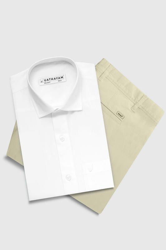 Delight + Kansas - White Shirt with Cream White Trouser Combo For Men | Uathayam