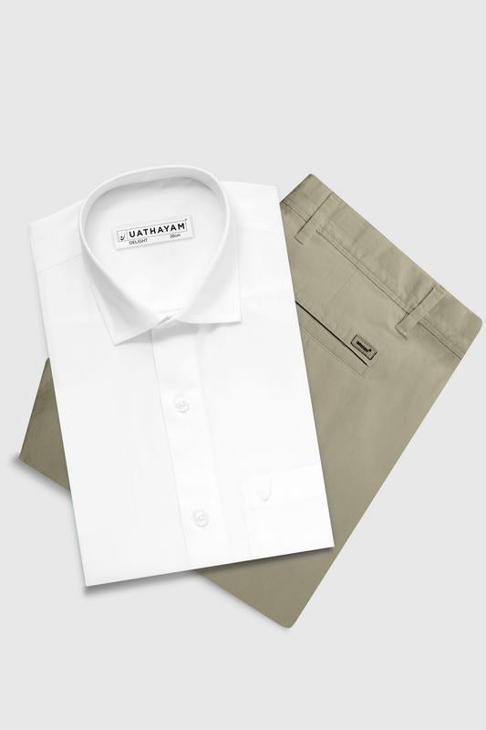 Delight + Kansas - White Shirt with Sandal Trouser Combo For Men | Uathayam