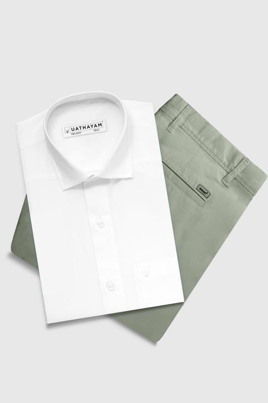 Delight + Kansas - White Shirt with Light Green Trouser Combo For Men | Uathayam