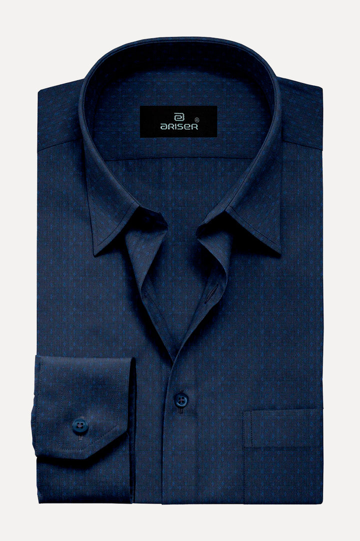 Denim Blue Plain Base Dobby Printed  Slim Fit Shirts - OR17505
