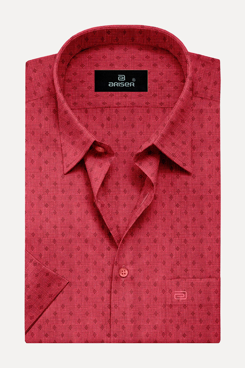 Soft Red Plain Base Dobby Printed  Slim Fit Shirts - OR17506