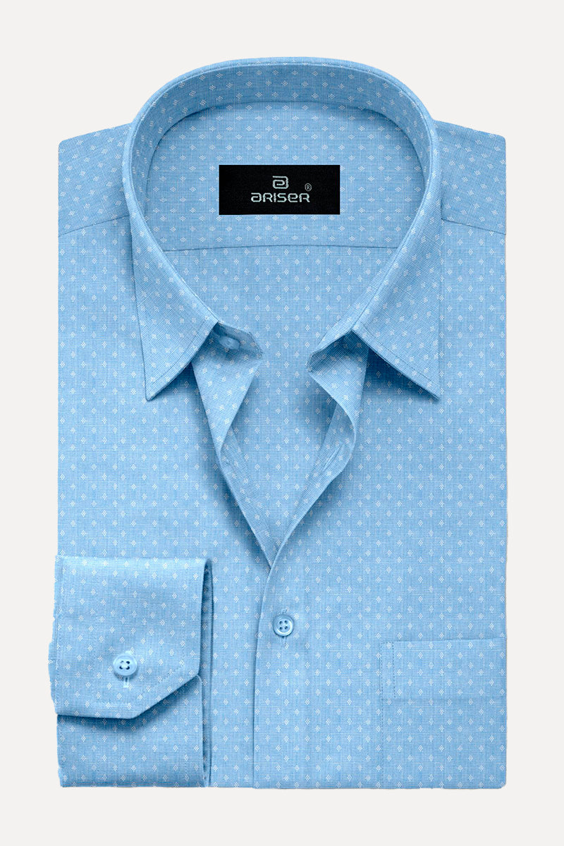 Pastel Blue Plain Base Dobby Printed  Slim Fit Shirts - OR17508