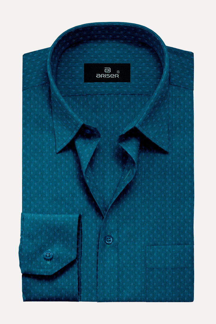 Ocen Blue Plain Base Dobby Printed  Slim Fit Shirts - OR17509