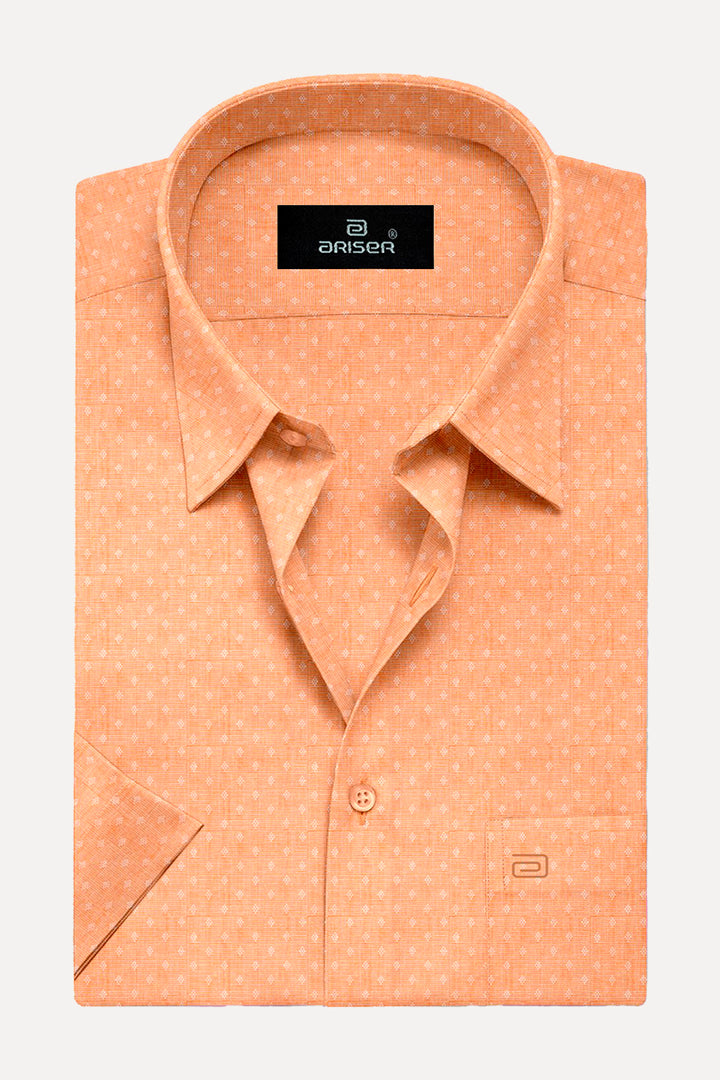 Light Orange Plain Base Dobby Printed  Slim Fit Shirts - OR17510