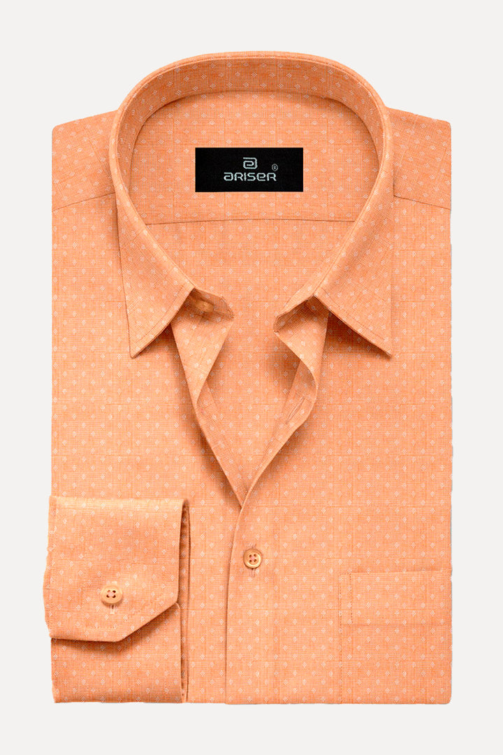 Light Orange Plain Base Dobby Printed  Slim Fit Shirts - OR17510