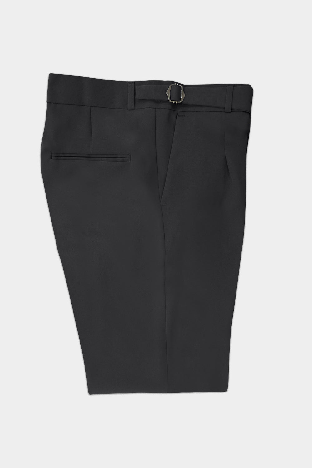 Black pants with a belt loop on a light gray background