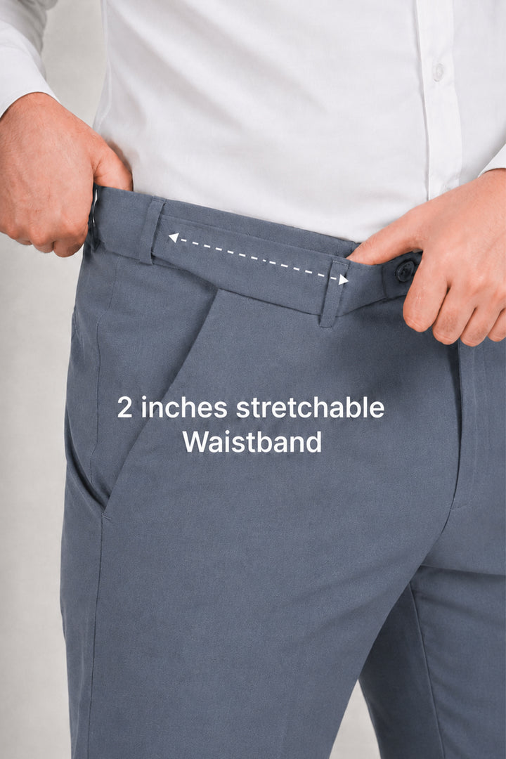 Auto Flex - Steel Blue Stretchable Formal Trousers For Men | Ariser