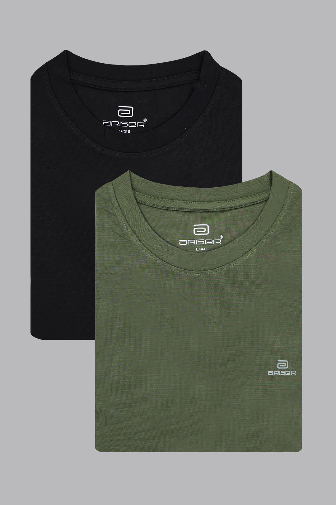 Sport Round Neck - Black and Army Green Solid T-Shirts Pack Of 2 Combo For Men | Ariser