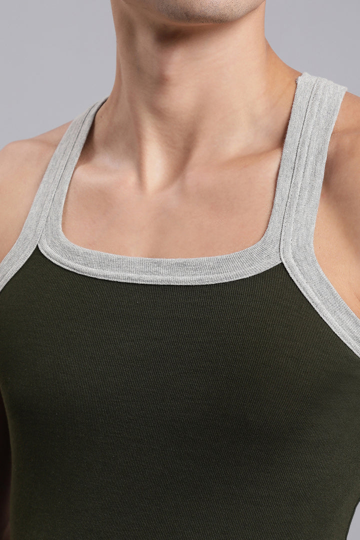 Style Vest RIB - Green Cotton Vest for Men | Uathayam
