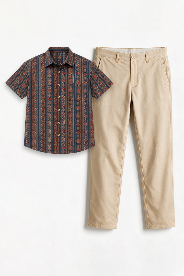 Congo + Basic Chino - Midnight Blue Shirt With Sandal Trouser Combo For Men | Ariser