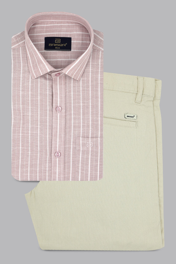 Jeta + Kansas - Soft Rose Pink Shirt With Cream White Trouser Combo For Men | Ariser