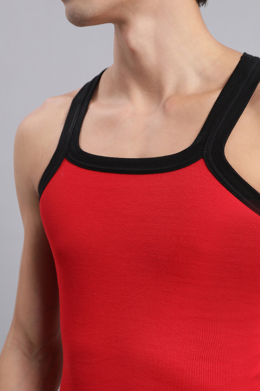 Style Vest RIB - Red Cotton Vest for Men | Uathayam