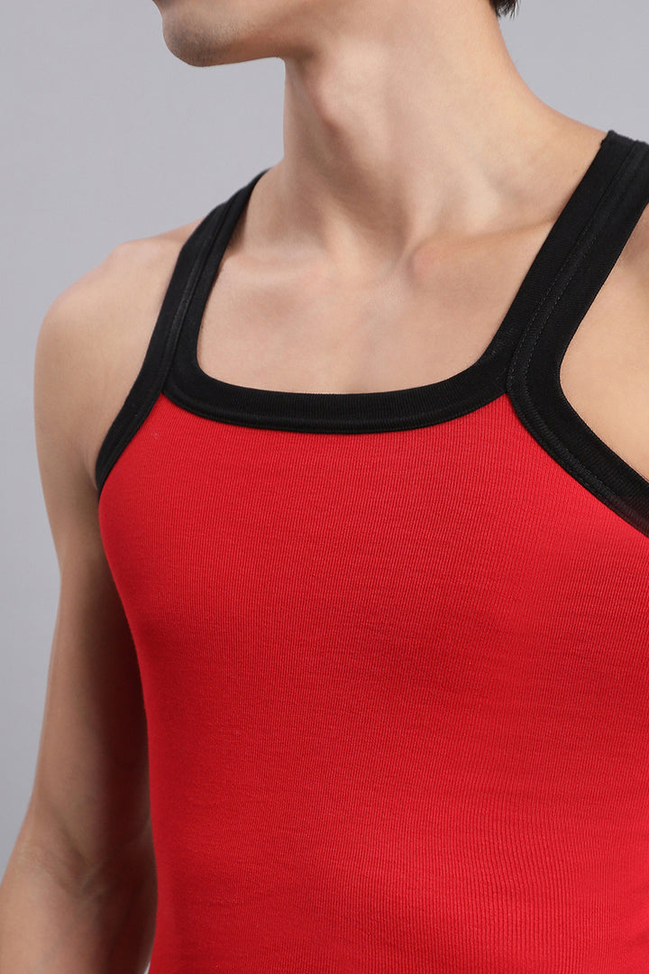 Style Vest RIB - Red Cotton Vest for Men | Uathayam
