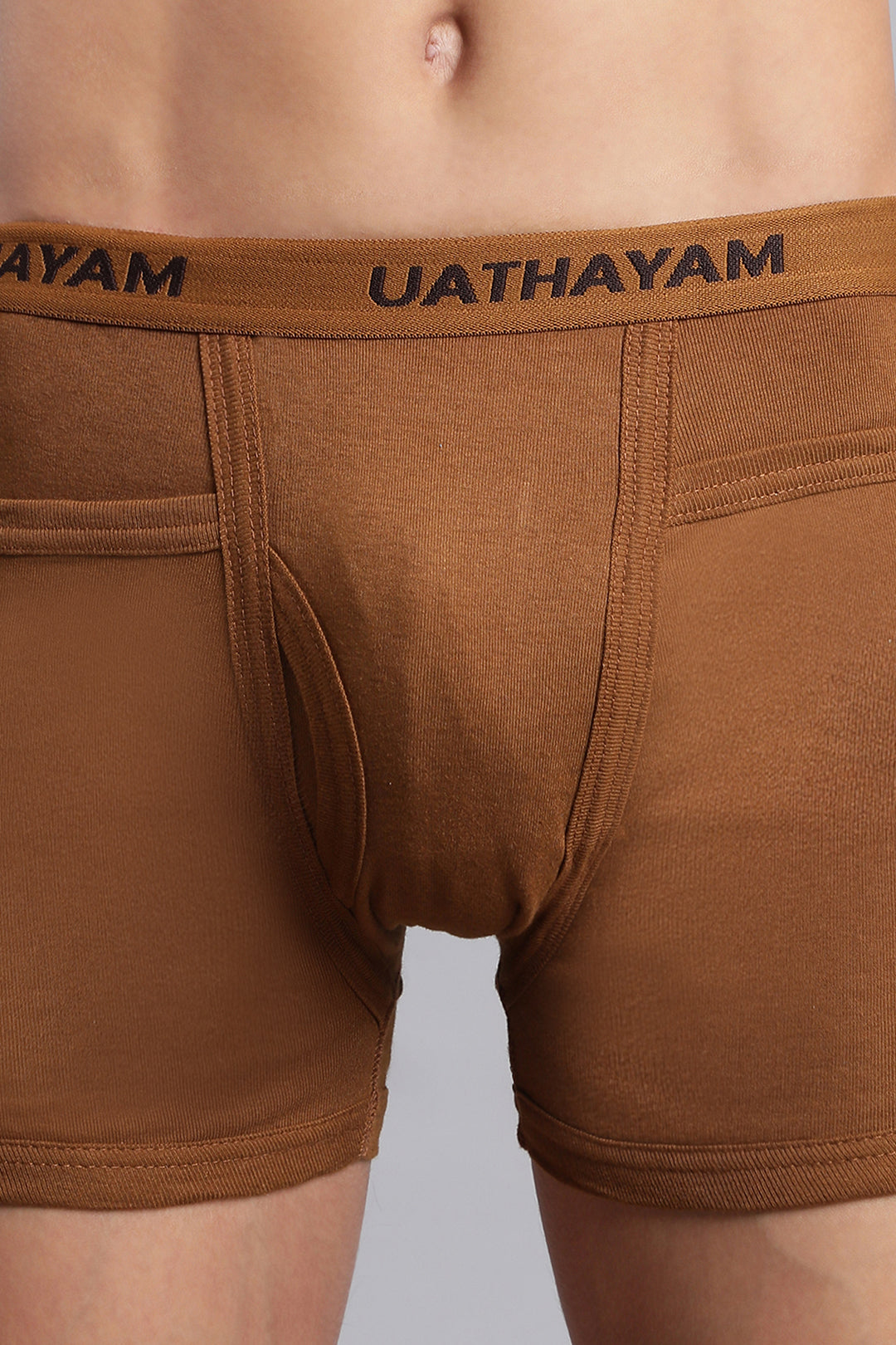 Coffee brown men’s trunks cotton rib fabric with branded waistband