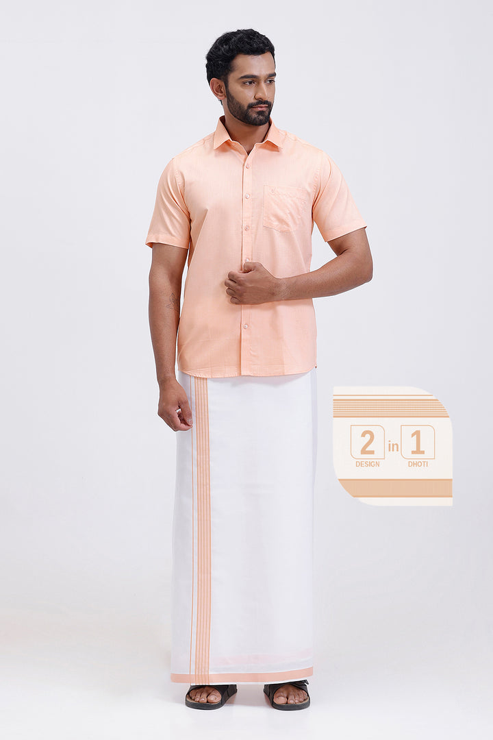 Pixel orange matching shirt with double design fancy border dhoti for men