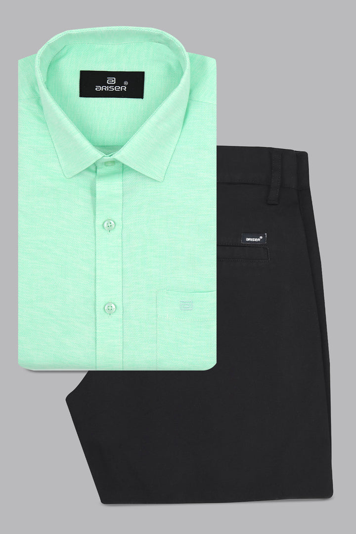 Armani + Monaco - Light Green Shirt With Black Trouser Combo For Men | Ariser