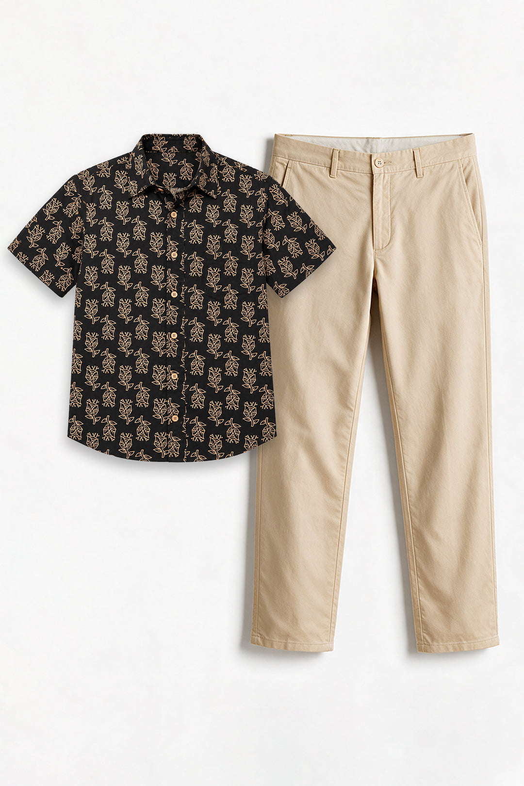 Congo + Basic Chino - Jet Black Shirt With Sandal Trouser Combo For Men | Ariser