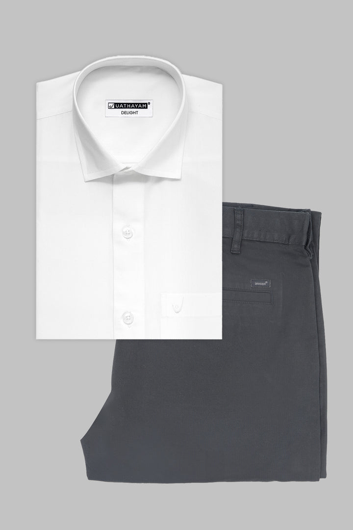 Uathayam Delight White Shirt with Black Trouser Combo for Men