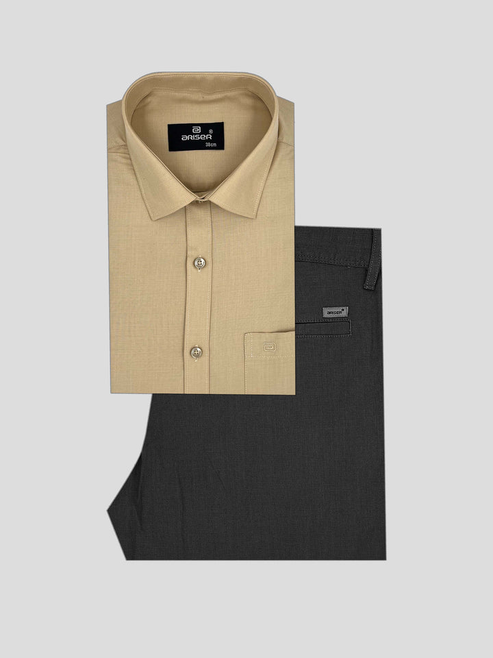 Super Soft + Kansas - Tan Shirt With Smokey Gray Trouser Combo For Men | Ariser